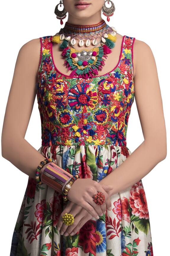 Payal Jain Multi Color Chanderi Floral Embroidered Gown 3