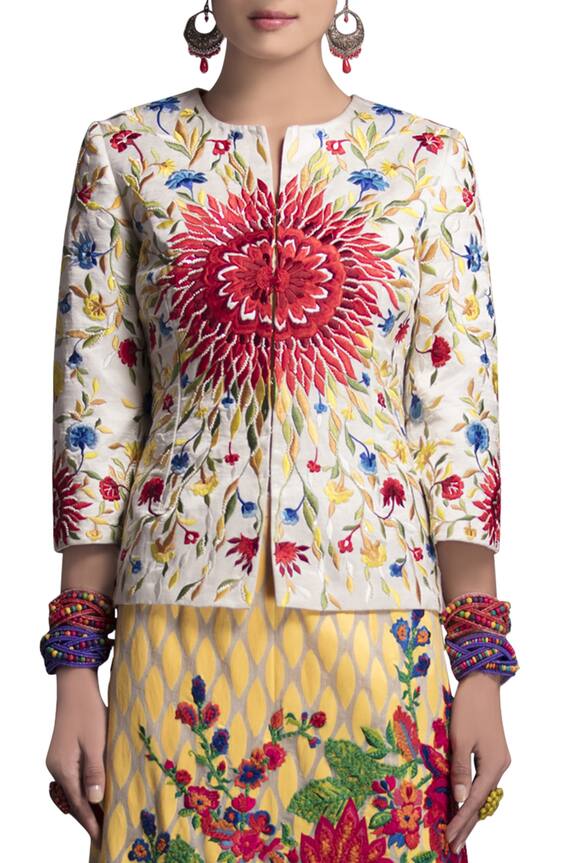 Payal Jain Yellow Linen Satin Embroidered Jacket Lehenga Set 3