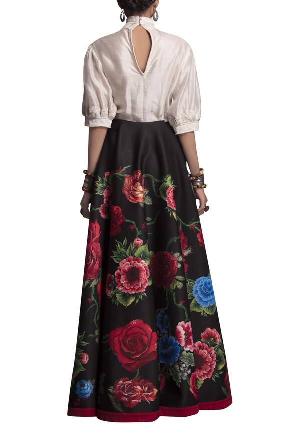 Payal Jain Black Neoprene Floral Printed Skirt 2