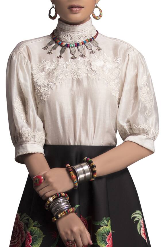 Payal Jain Black Neoprene Floral Printed Skirt 3