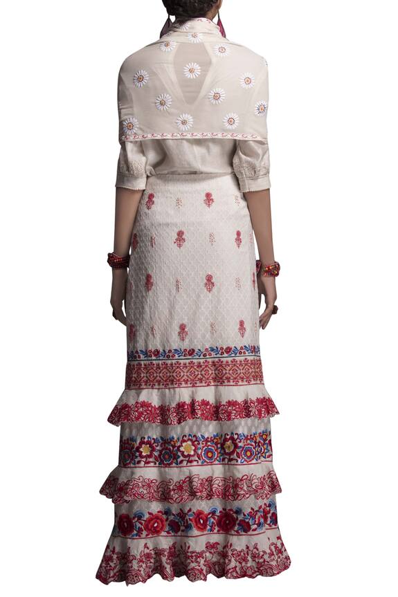 Payal Jain White Brocade Embroidered Skirt And Stole 2
