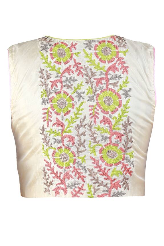 Latha Puttanna Multi Color Multi-color Thread Work Kora Silk Saree With Blouse 3