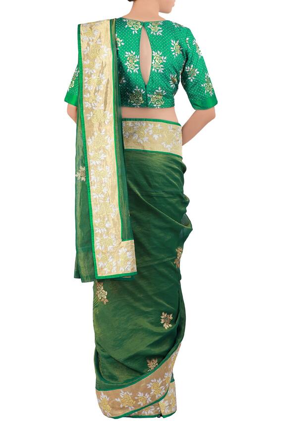Latha Puttanna Green Embroidered Tissue Saree With Blouse 2