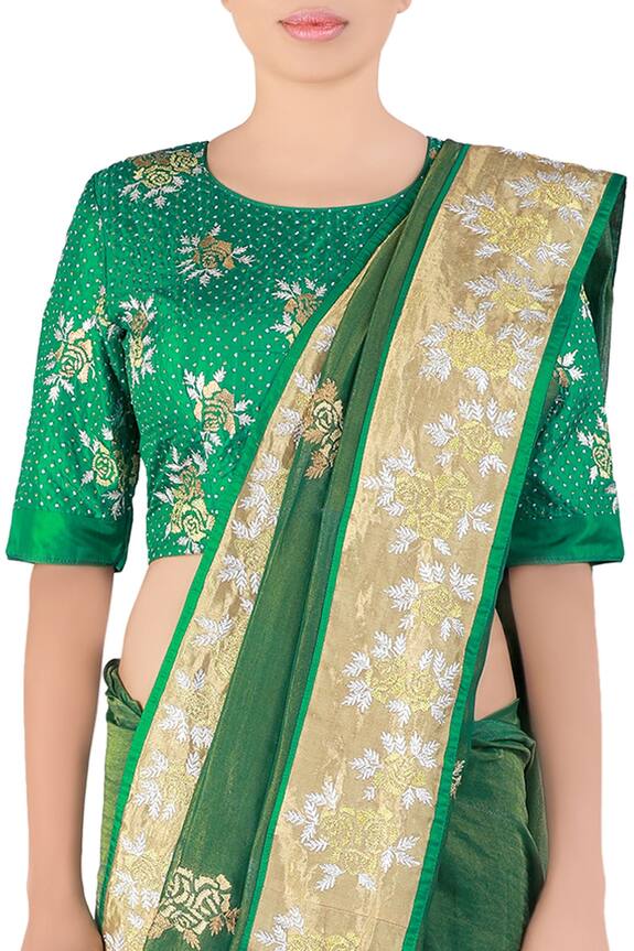 Latha Puttanna Green Embroidered Tissue Saree With Blouse 3