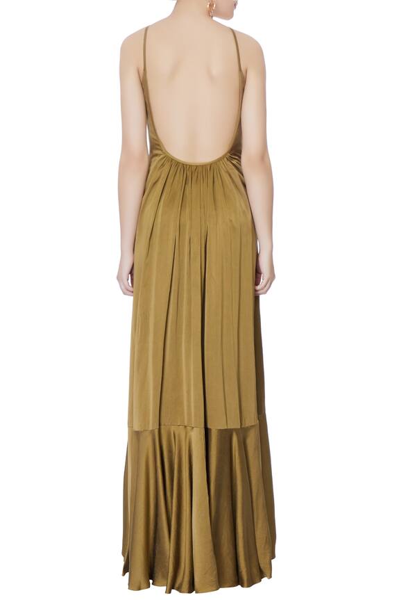Deme by Gabriella Green Flared Backless Gown 2
