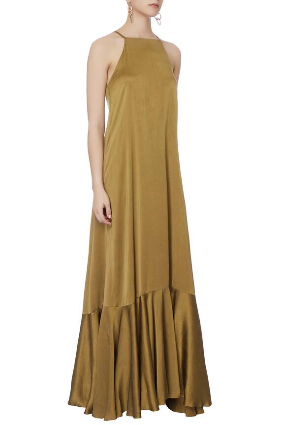 Deme by Gabriella Green Flared Backless Gown 3