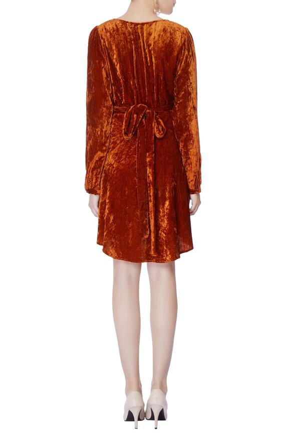 Deme by Gabriella Orange Velvet Wrap Dress 2
