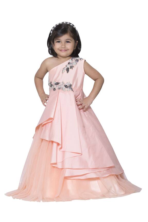 Neha Gursahani Peach Embroidered Party Gown For Girls 1