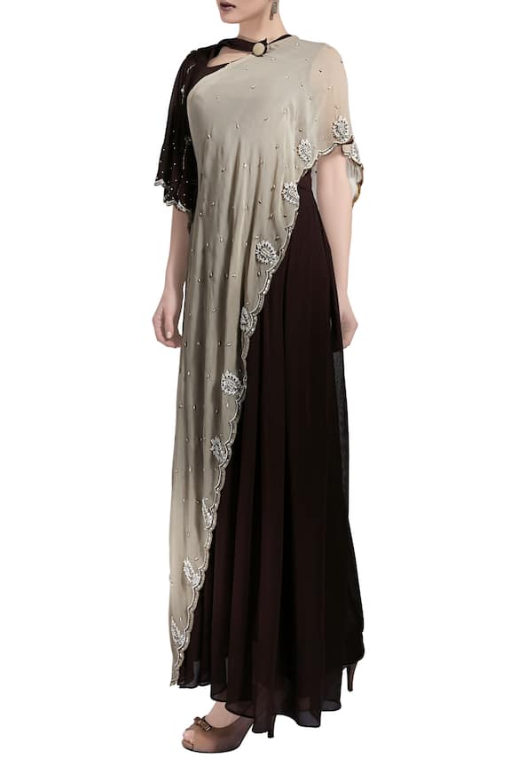 Nidzign Couture Beige Georgette Silk Saree Gown 2