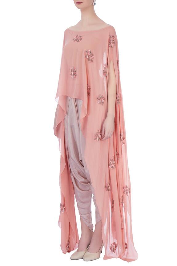 Maison Blu Pink Silk Embellished Cape And Dhoti Pants Set 4