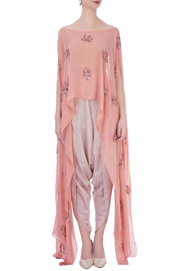 Maison Blu Pink Silk Embellished Cape And Dhoti Pants Set 5