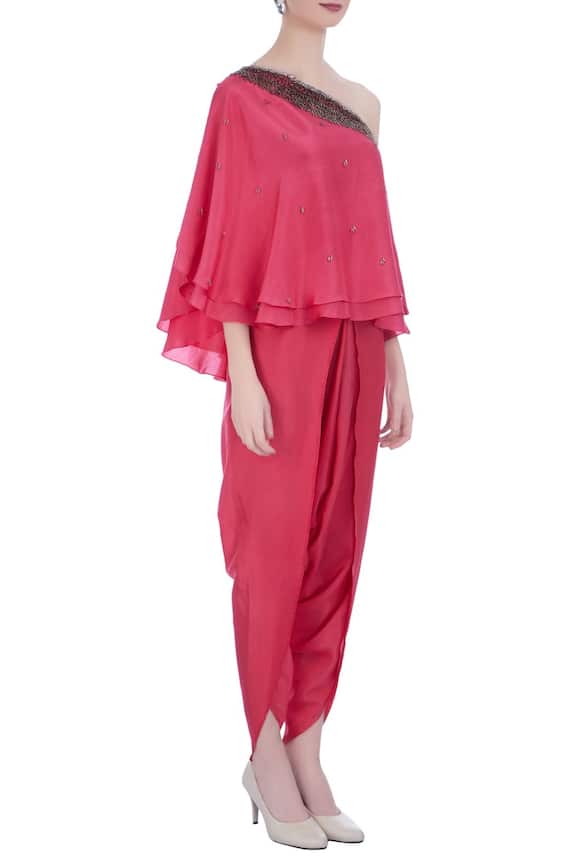 Maison Blu Pink One Shoulder Top And Dhoti Pant Set 3