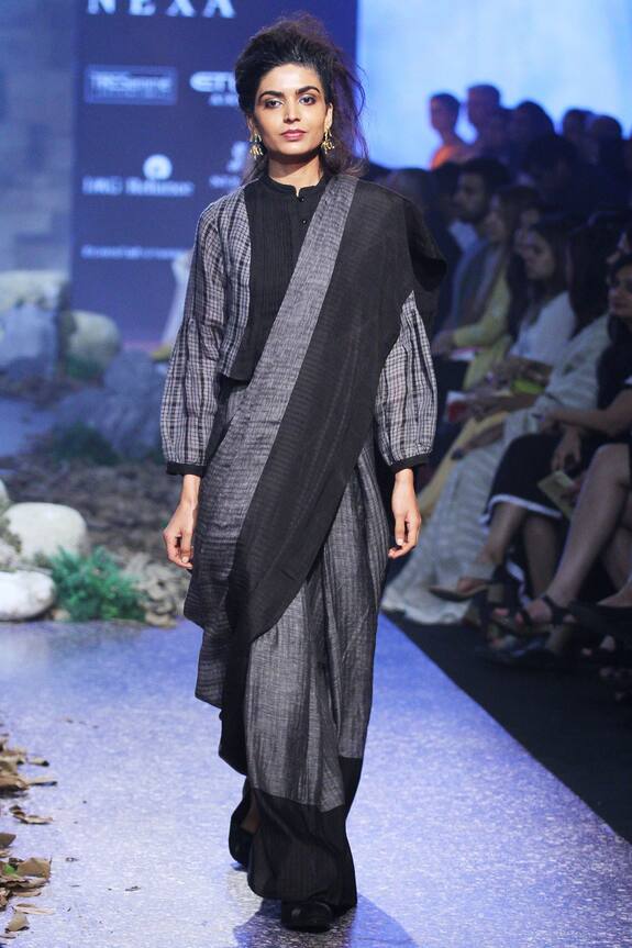 Anavila Black Handwoven Linen And Silk Saree 1
