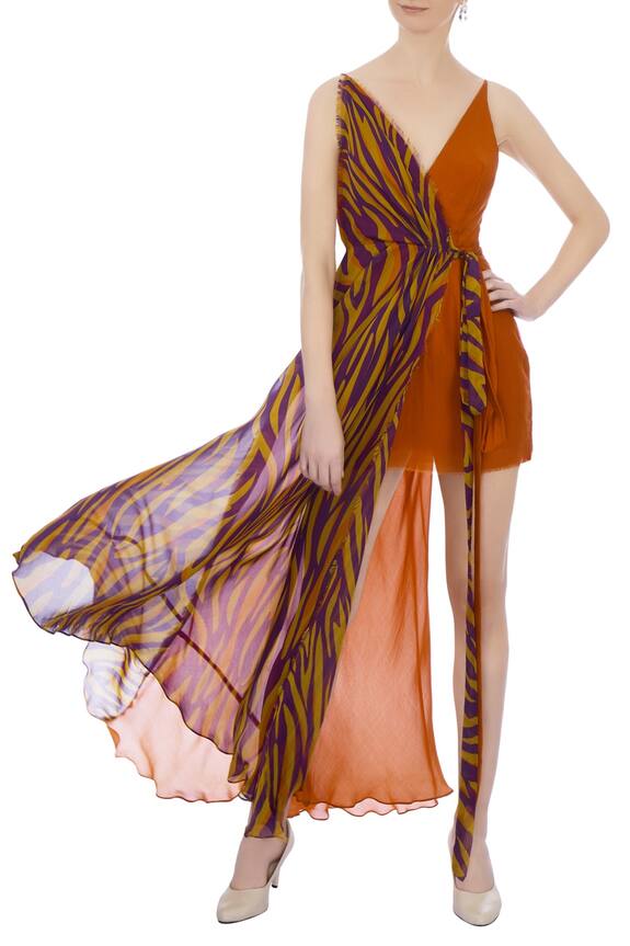 Deme by Gabriella Orange Layered Printed Dress 1