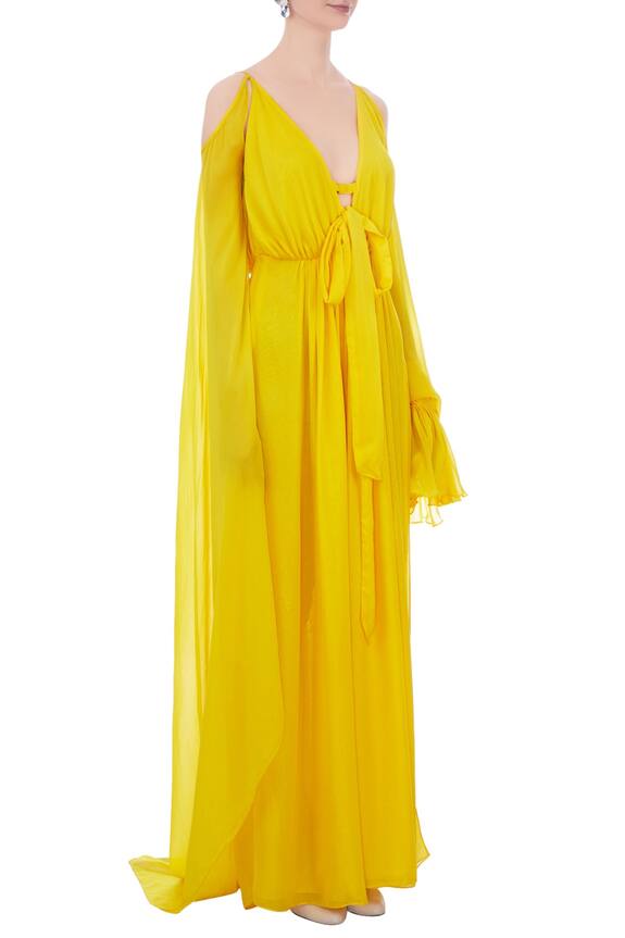 Deme by Gabriella Yellow Cold Shoulder Dress 3