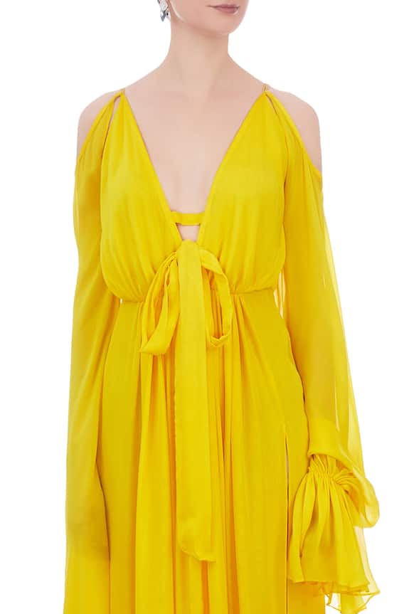Deme by Gabriella Yellow Cold Shoulder Dress 6