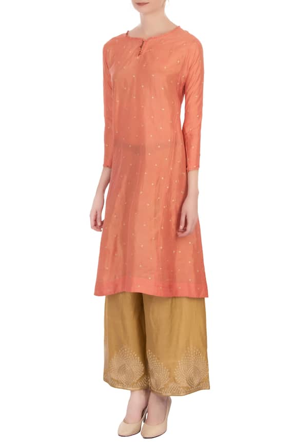 Lajjoo C Peach And Gold Embroidered Kurta With Pants 4