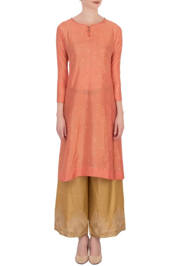 Lajjoo C Peach And Gold Embroidered Kurta With Pants 5