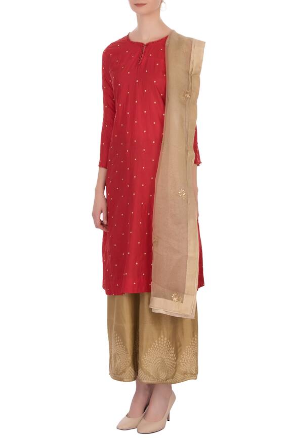 Lajjoo C Red And Gold Embroidered Kurta With Pants 4
