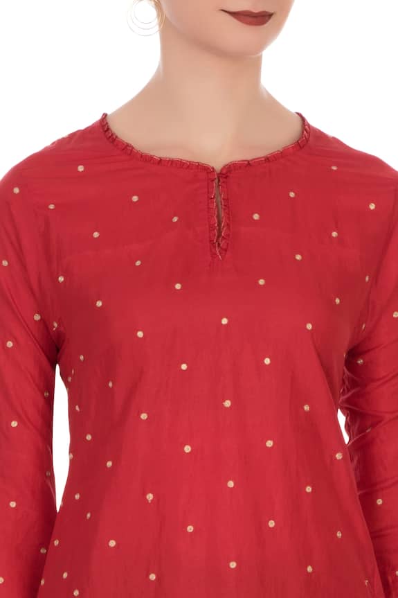 Lajjoo C Red And Gold Embroidered Kurta With Pants 6