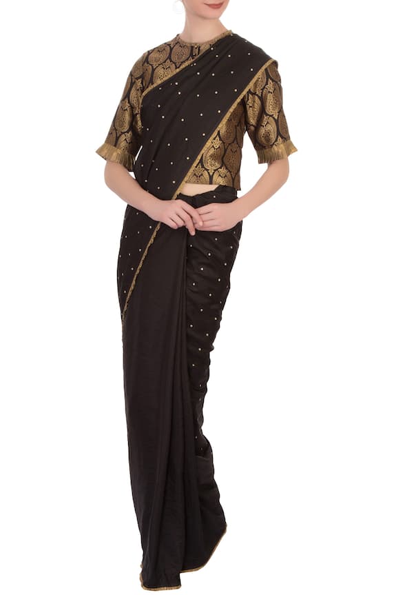 Lajjoo C Black Silk Saree With Brocade Embroidered Blouse 1