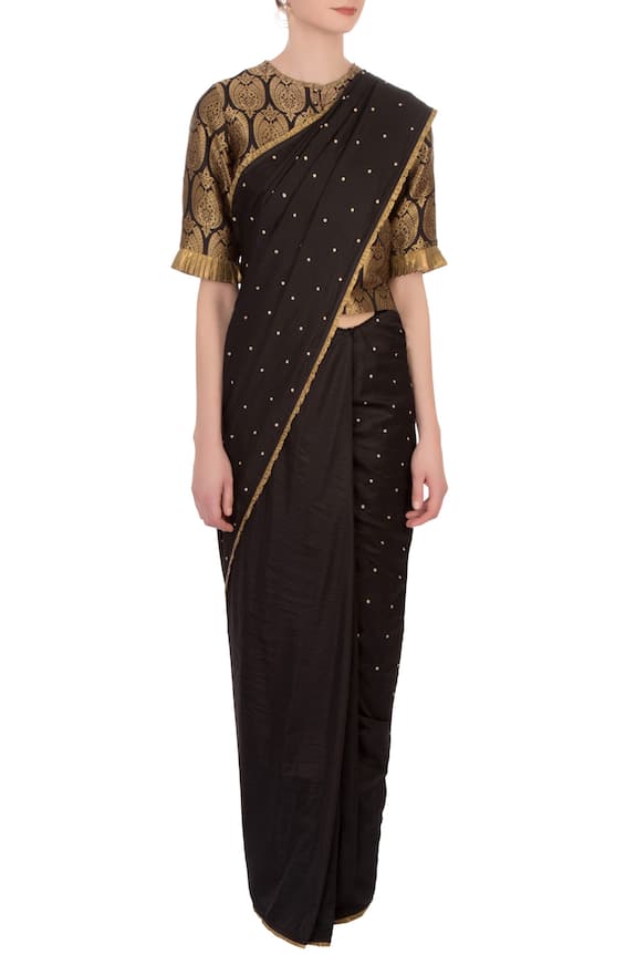 Lajjoo C Black Silk Saree With Brocade Embroidered Blouse 3