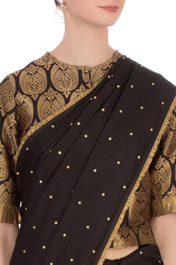 Lajjoo C Black Silk Saree With Brocade Embroidered Blouse 4
