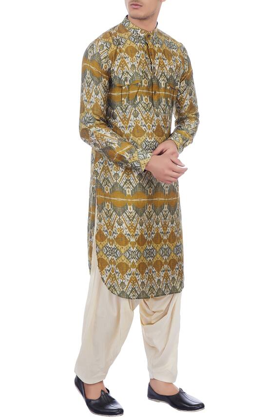 Pranay Baidya Beige Cotton Silk Pleated Patiala Pant 0