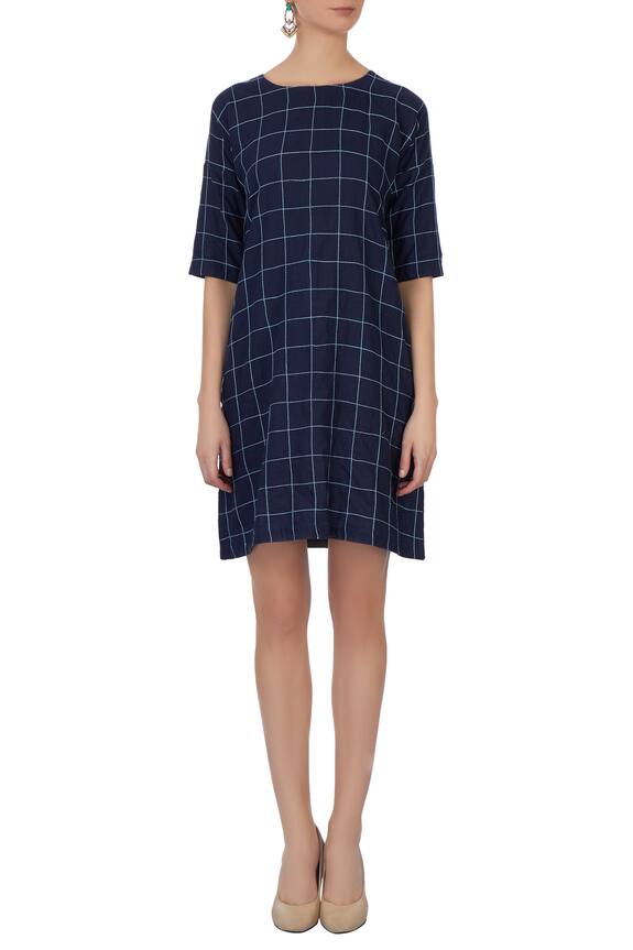 Chambray & Co. Blue Linen Chequered Dress 5