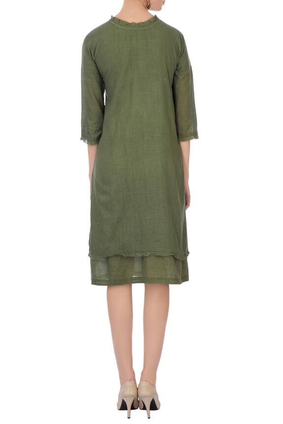 Chambray & Co. Green Linen Layered Embroidered Dress 2