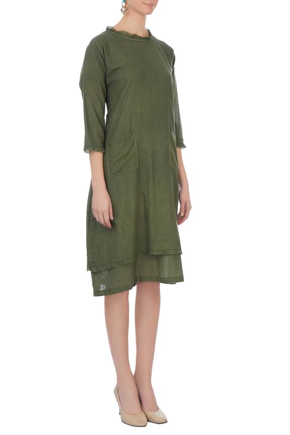 Chambray & Co. Green Linen Layered Embroidered Dress 3