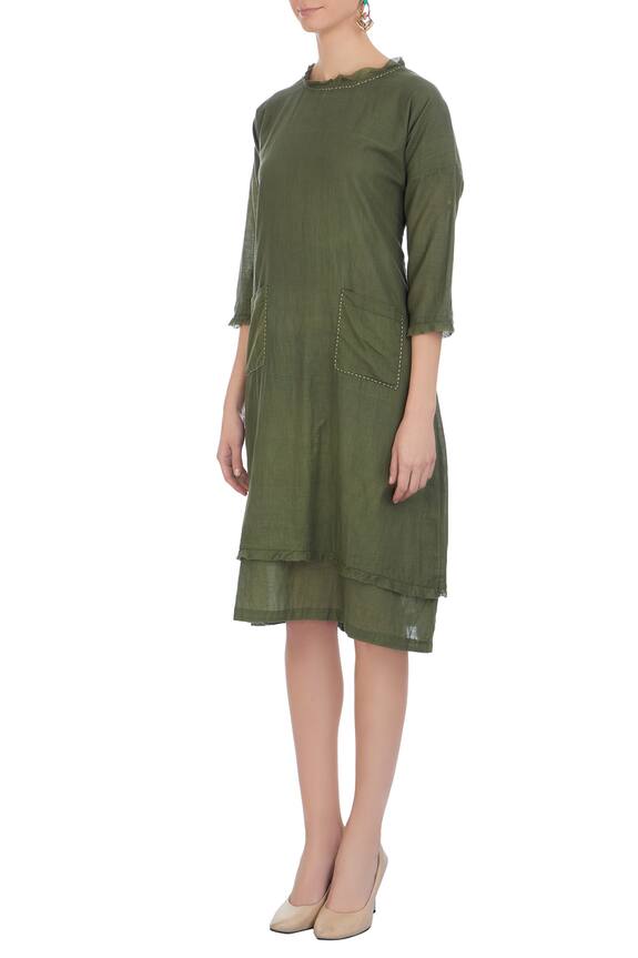 Chambray & Co. Green Linen Layered Embroidered Dress 4