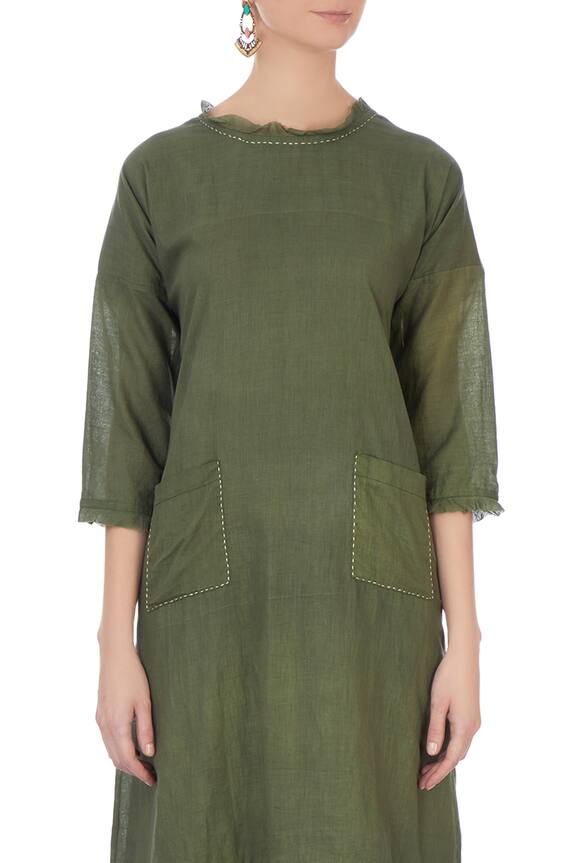 Chambray & Co. Green Linen Layered Embroidered Dress 6