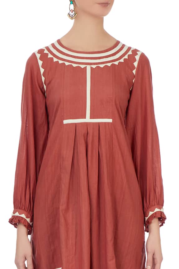 Chambray & Co. Coral Applique Gathered Dress 6