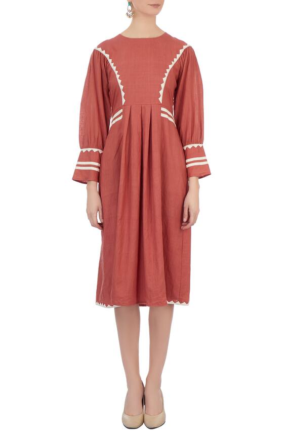 Chambray & Co. Coral Pleated Linen Dress 5