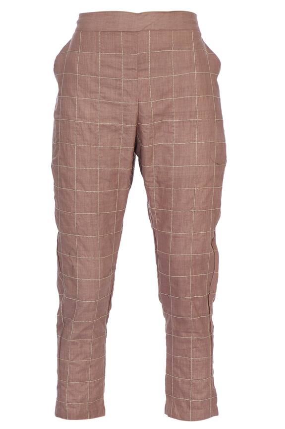 Chambray & Co. Beige Linen Chequered Cigarette Pant 2