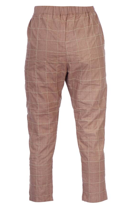 Chambray & Co. Beige Linen Chequered Cigarette Pant 3