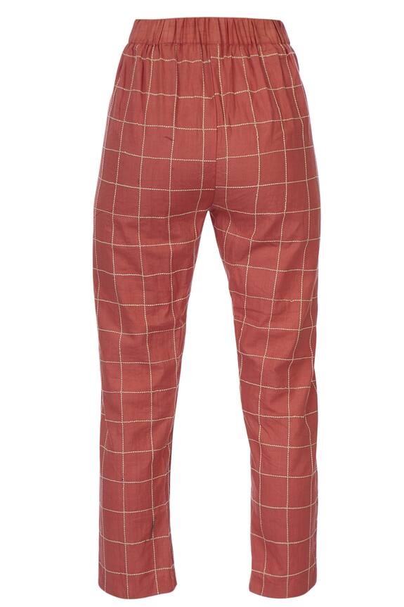 Chambray & Co. Coral Linen Chequered Cigarette Pant 3