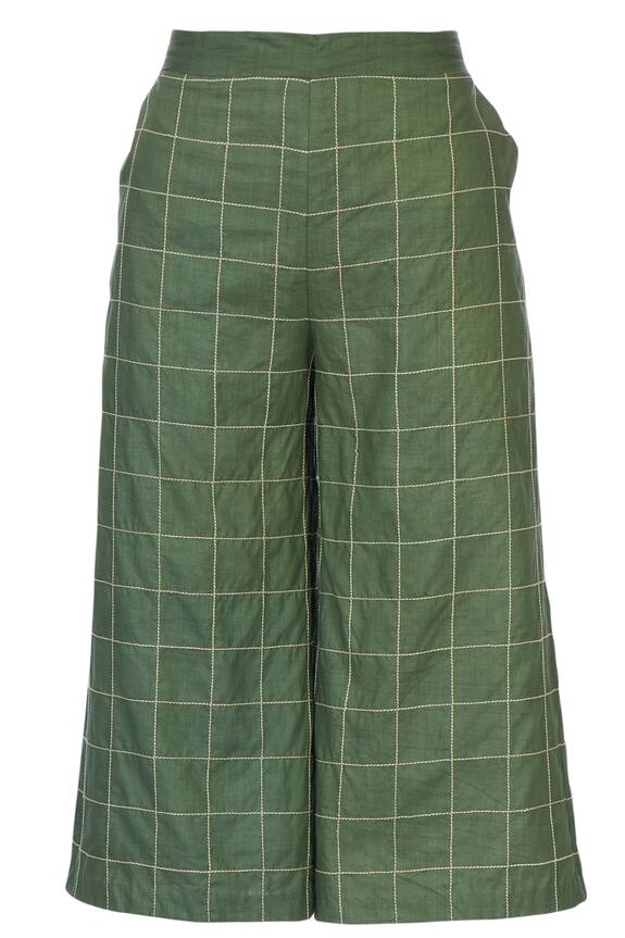 Chambray & Co. Green Linen Chequered Culottes 2