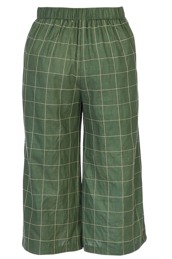 Chambray & Co. Green Linen Chequered Culottes 3