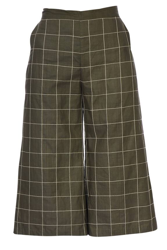 Chambray & Co. Green Linen Chequered Cullottes 2