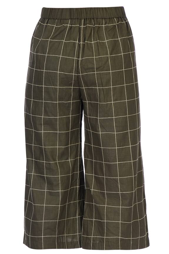 Chambray & Co. Green Linen Chequered Cullottes 3
