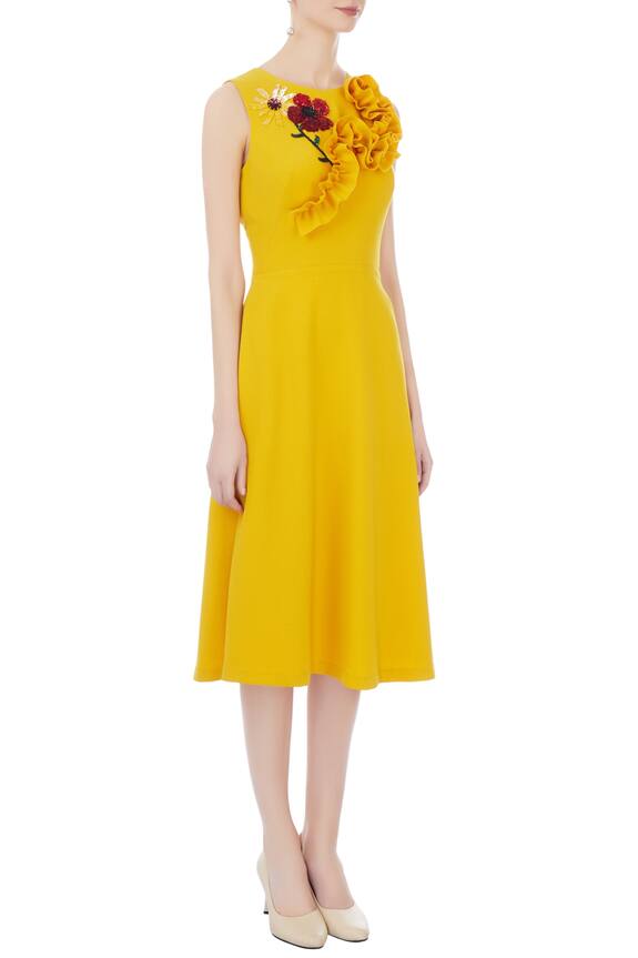 Gauri & Nainika Yellow Micro Floral Embroidered Dress 3