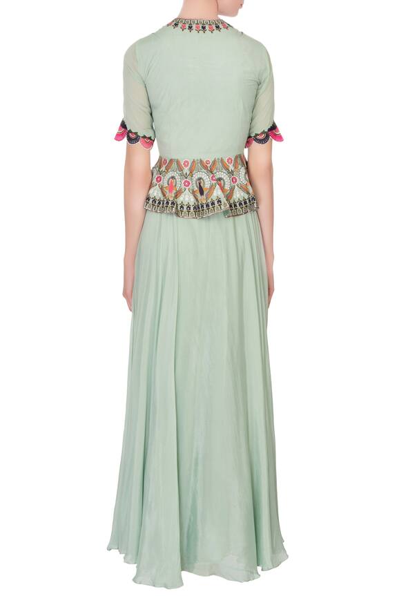 Desert Shine by Sulochana Jangir Green Printed Peplum Maxi Dress 2