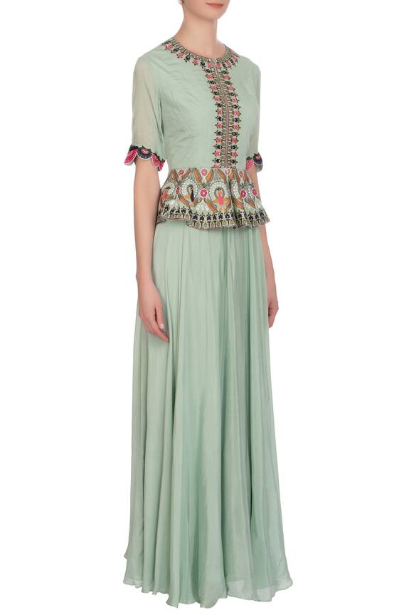 Desert Shine by Sulochana Jangir Green Printed Peplum Maxi Dress 3