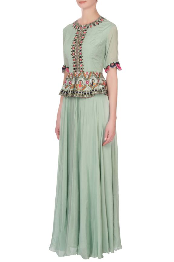 Desert Shine by Sulochana Jangir Green Printed Peplum Maxi Dress 4