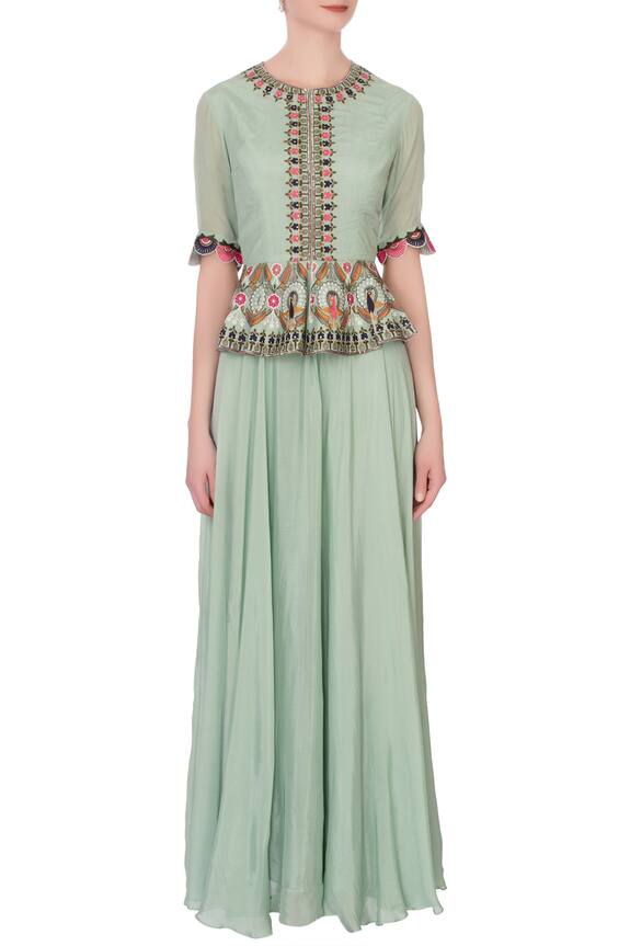 Desert Shine by Sulochana Jangir Green Printed Peplum Maxi Dress 5