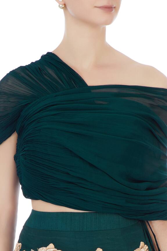 Shruti Ranka Green Raw Silk Embroidered Lehenga With Draped Blouse 6