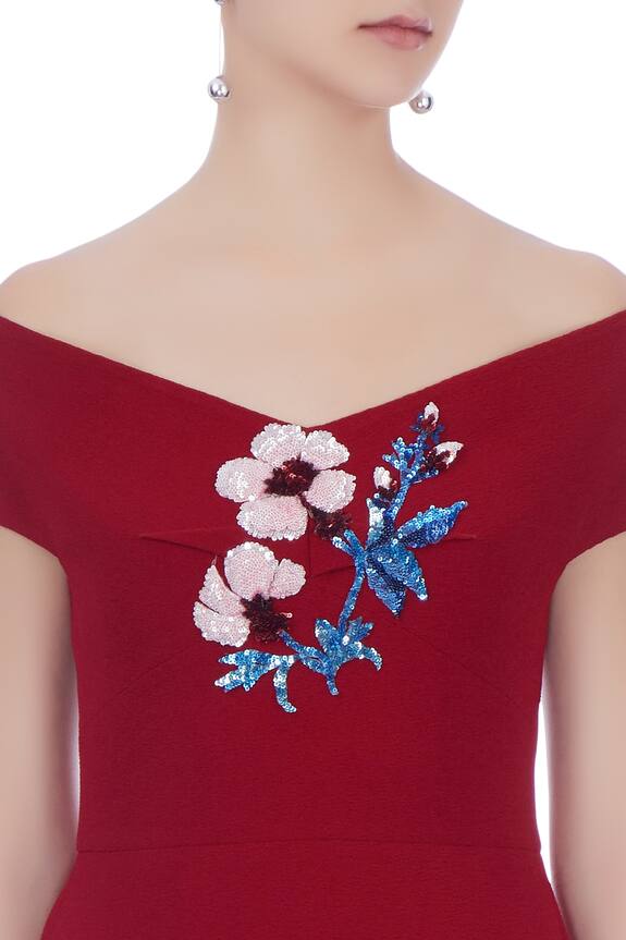 Gauri & Nainika Micro Fiber Embroidered Off Shoulder Dress 6