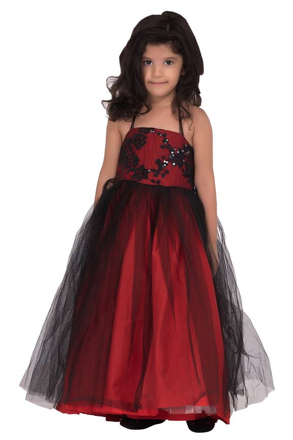 PinkCow Red Georgette Embellished Gown For Girls 0